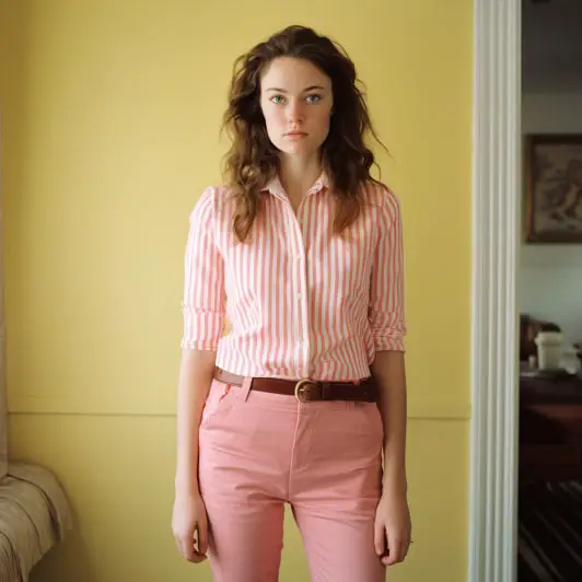 what to wear with pink pants: Striped Shirt with Pink Pants