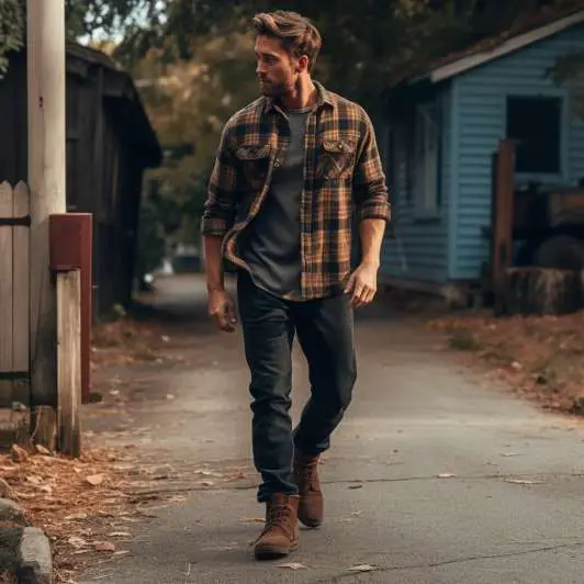 Plaid Flannel Shirt With Carpenter Jeans