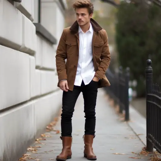 White Shirt With Black Jeans And Brown Boots