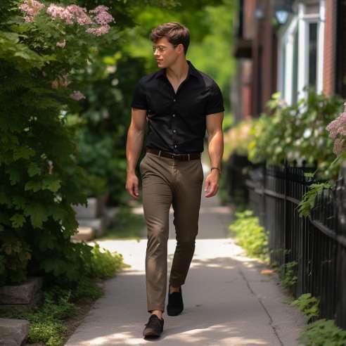 13 Outfit Ideas: Black Shirt With Khaki Pants for Men