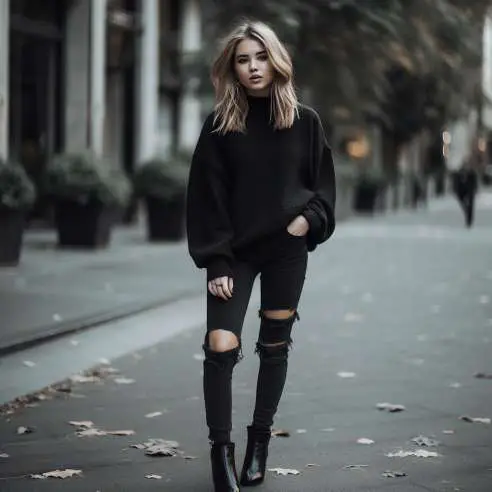 black jeans with black boots outfit for women