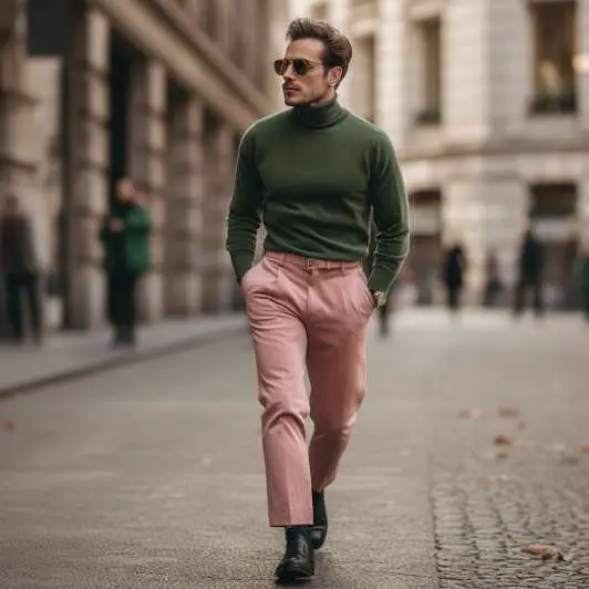 Polo Neck Sweater with Pink Pants