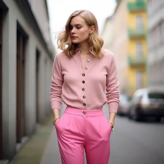 Pink pants fashion combinations: Buttoned Cardigan with Pink Pants