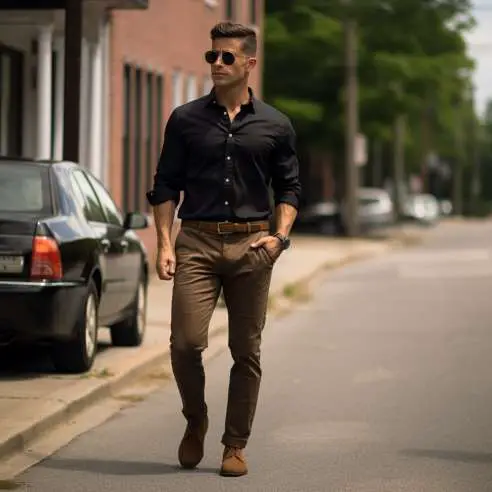 13 Outfit Ideas: Black Shirt With Khaki Pants for Men