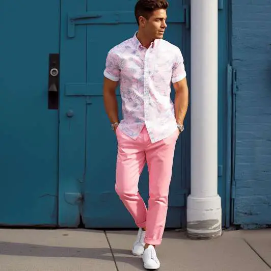 pink pant combination shirt: Short Sleeve Shirt with Pink Pants