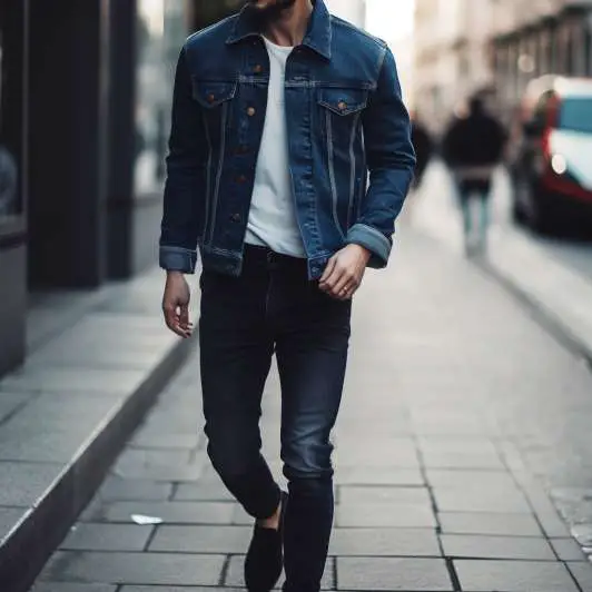 black shoes with blue jeans outfit ideas: Denim Jacket and Black Shoes With Blue Jeans