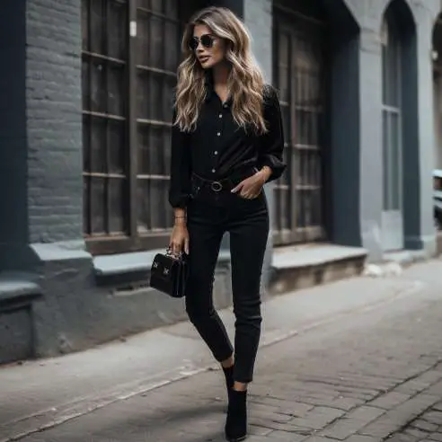 black jeans and black boots for women