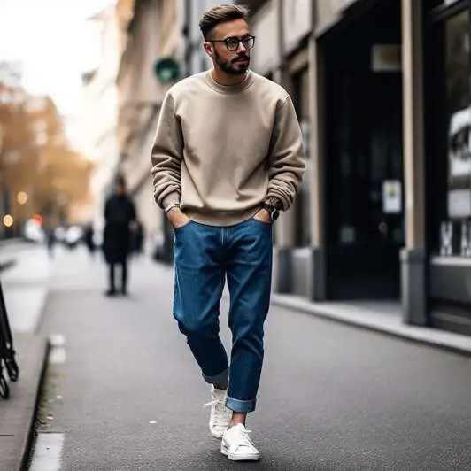 outfit with carpenter jeans: Sweatshirt With Carpenter Jeans