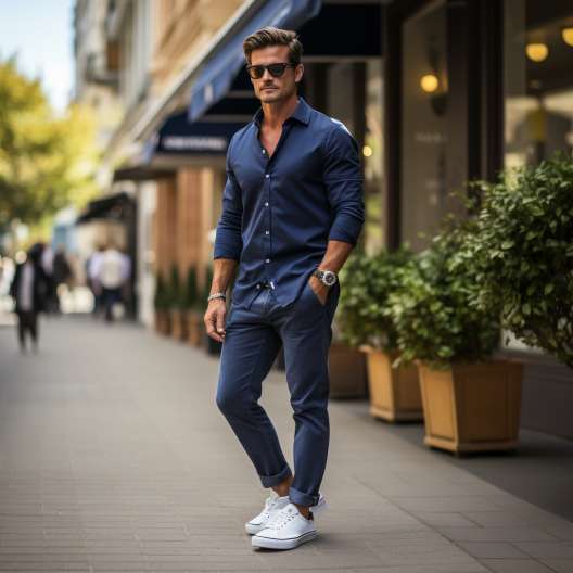 navy blue shirt with jeans