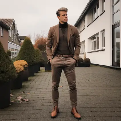 How to Wear Brown Jacket with Grey Pants