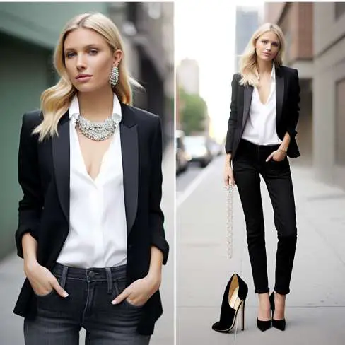 How to Wear a Black Tuxedo Jacket with Jeans for Women