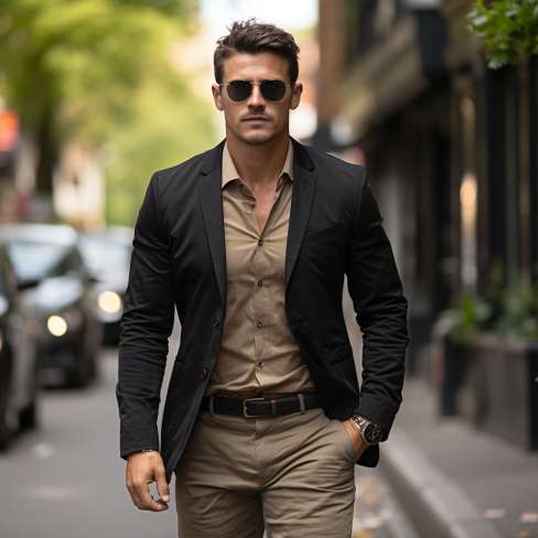 Khaki blazer deals black pants