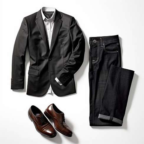 tuxedo jacket with jeans and boots